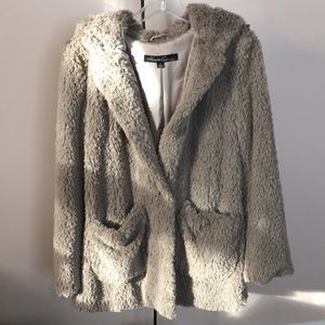 New hooded faux-fur coat